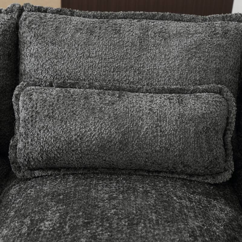 Gray Chenille U-Shape Reversible Sectional Sofa with Ottomans & Pillows
