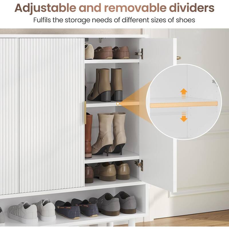 Shoe Storage Cabinet Shoe Organizer 3 Adjustable Shelves Metal Legs