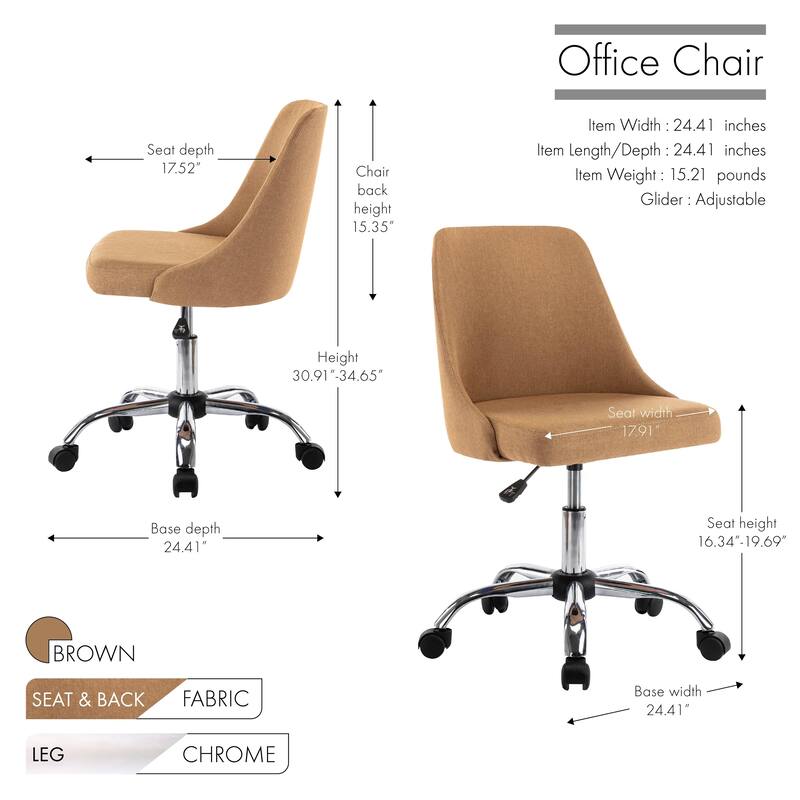 Porthos Home Roache Fabric Upholstered Office Chair with Chrome Base