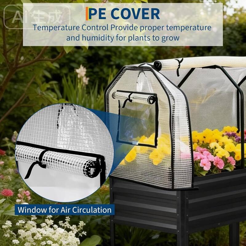 Raised Garden Bed with Greenhouse Cover, Built-in Spray Tube for Vegetables