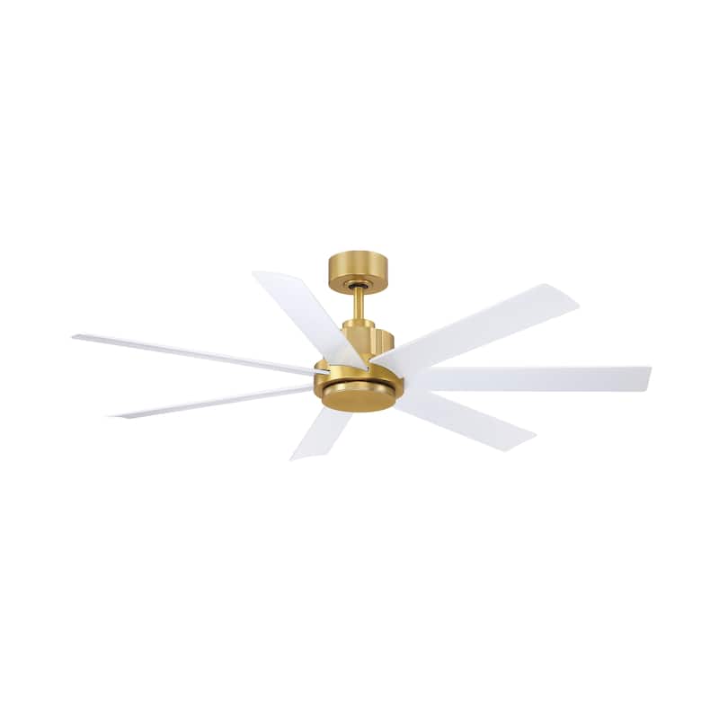 Fanimation Pendry 56 inch Indoor/Outdoor Smart Ceiling Fan with Remote - Brushed Satin Brass & Matte White - Remote