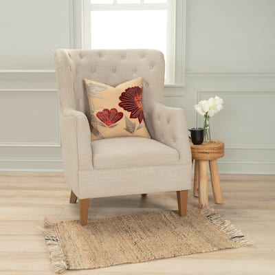 Rizzy Home Beige, Red, and Olive Green Floral Throw Pillow