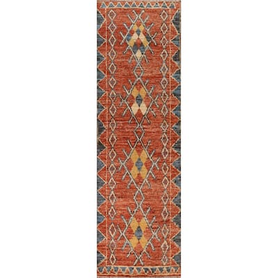 Moroccan Runner Rug Hand-knotted Contemporary Wool Carpet - 2'8" x 9'8"