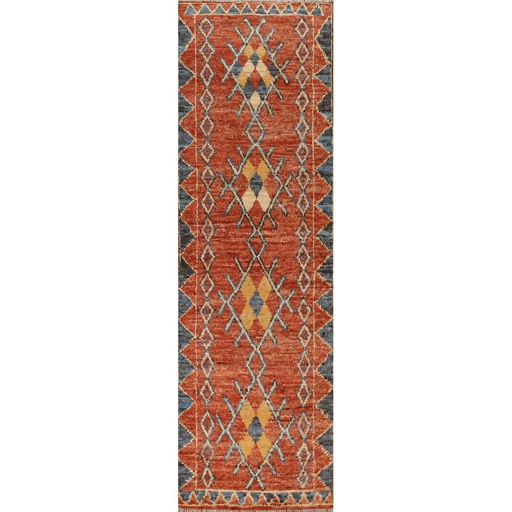 Moroccan Runner Rug Hand-knotted Contemporary Wool Carpet - 2'8" x 9'8"