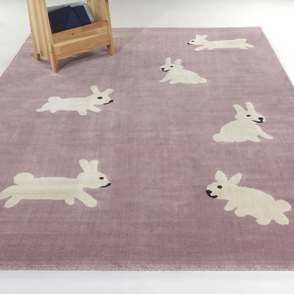 slide 2 of 5, Mod-Tod Hop Kids Rabbit Area Rug 5'3" x 7' - Lavender