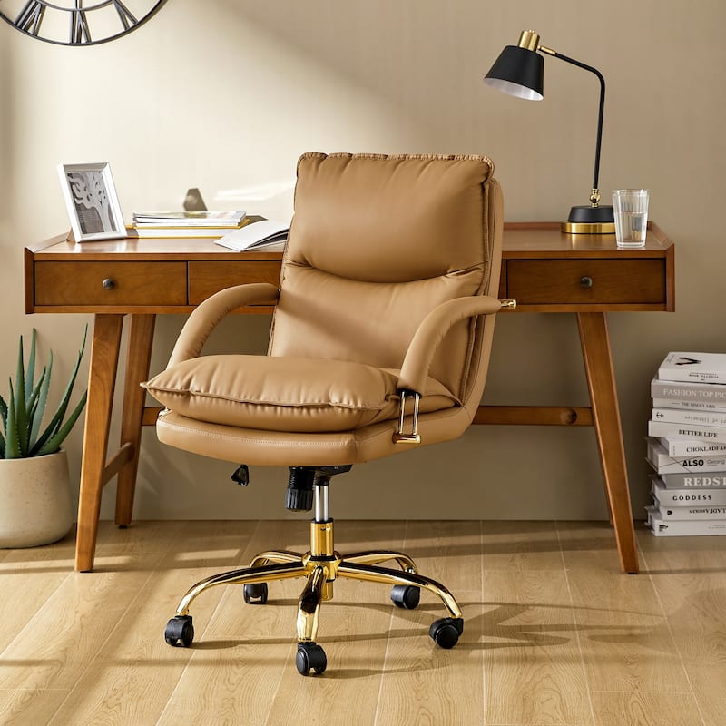 Leona Modern Faux Leather Adjustable Height Tilting Office Chair with Swivel Base by HULALA HOME - Camel