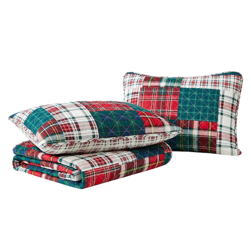 Nautica Emmet Patchwork Red Cotton Reversible Quilt Set