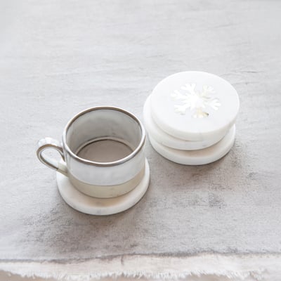 Marble Coasters with Mother of Pearl Snowflake Inlay, Set of 4