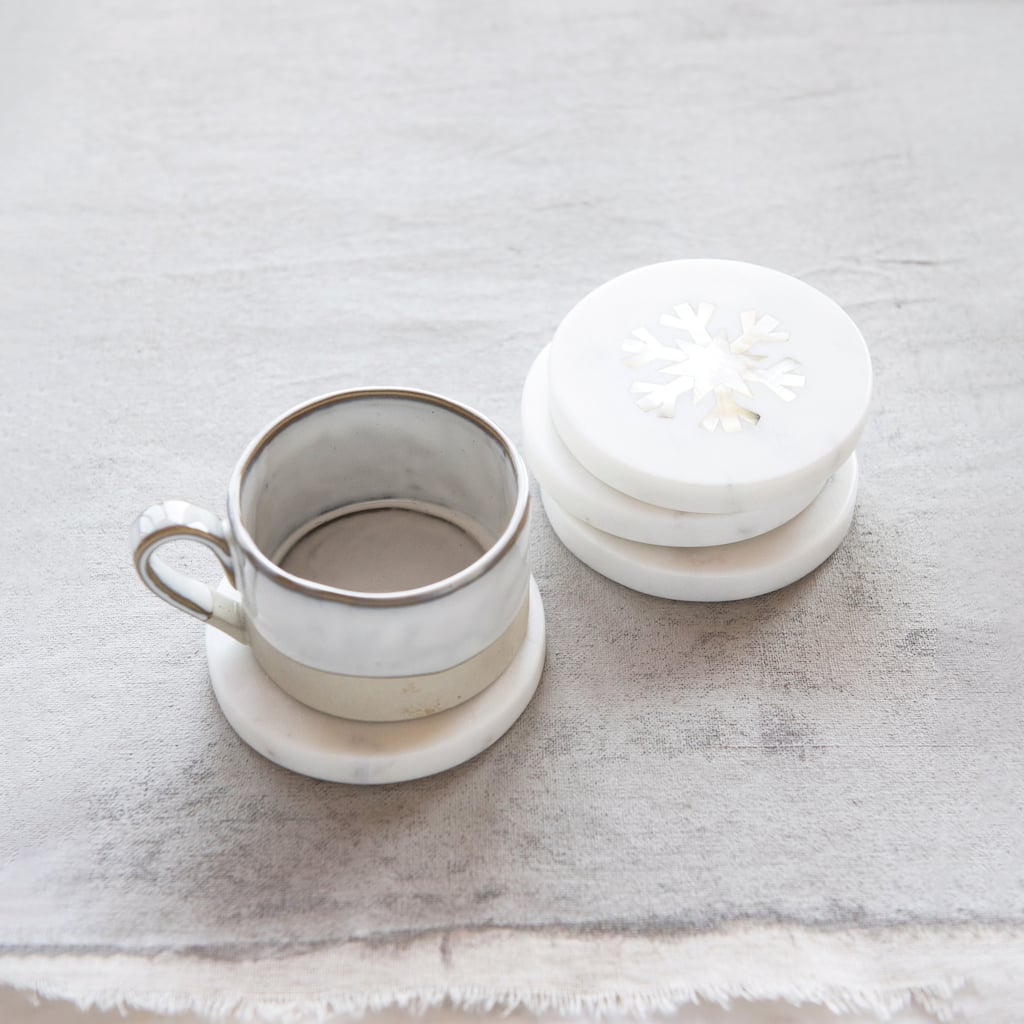 Marble Coasters with Mother of Pearl Snowflake Inlay, Set of 4