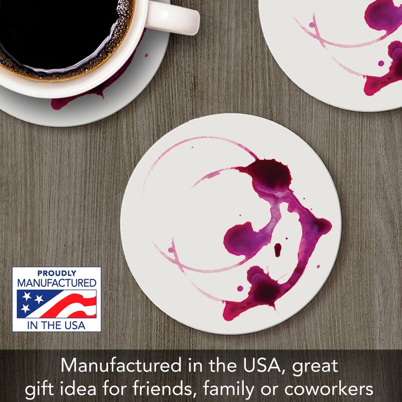 4 Pack Absorbent Stone Coaster with Protective Cork Backing Made in The USA 4" Round, Easily Wipes Clean