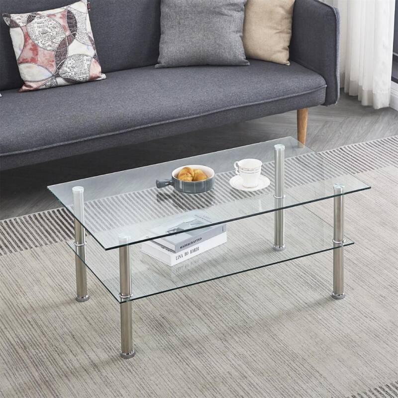 Clear Clear Glass Coffee Table, Tempered Glass End Table - Transparent