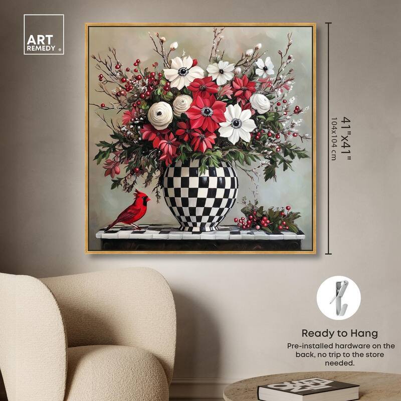 Checkerboard Vase Blooms I Canvas by Art Remedy