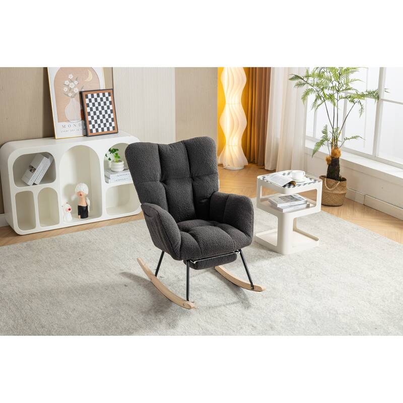 Teddy Fabric Rocking Chair With Adjustable Footrest