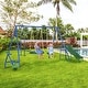 preview thumbnail 1 of 16, Outsunny 5-in-1 Kids Swing Set Backyard Playground Set, Metal Swing Set Kids Outdoor Playset Playground Equipment Blue