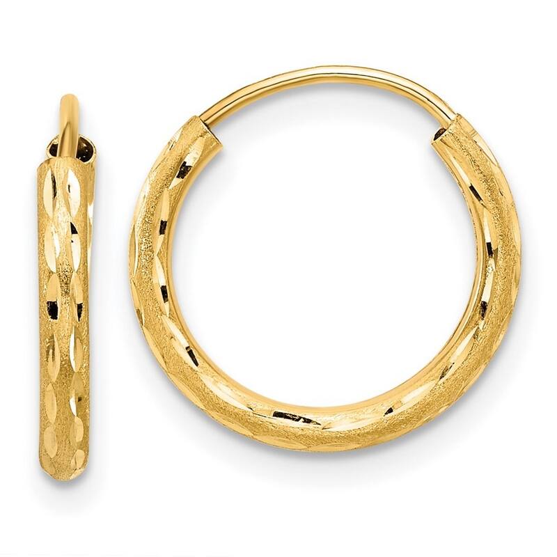 Curata 14k Yellow Gold Polished and Satin and Sparkle Cut Endless Hoop Earrings - 15.4x2mm