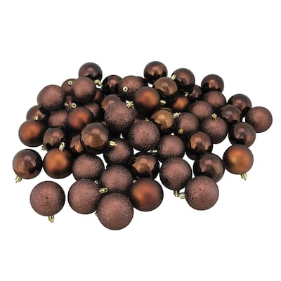 60ct Mocha Brown Shatterproof 4-Finish Christmas Ball Ornaments 2.5"