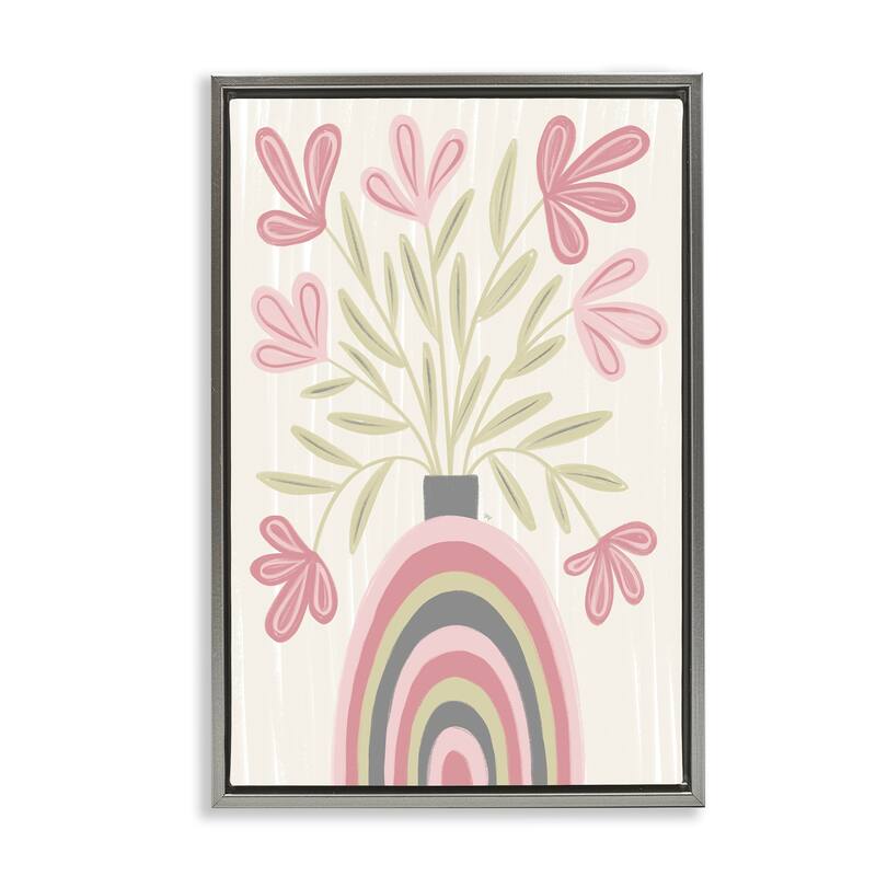 Stupell Pastel Arched Flower Vase Framed Floater Canvas Wall Art Design By Martina Pavlova - 17 x 25 - Grey
