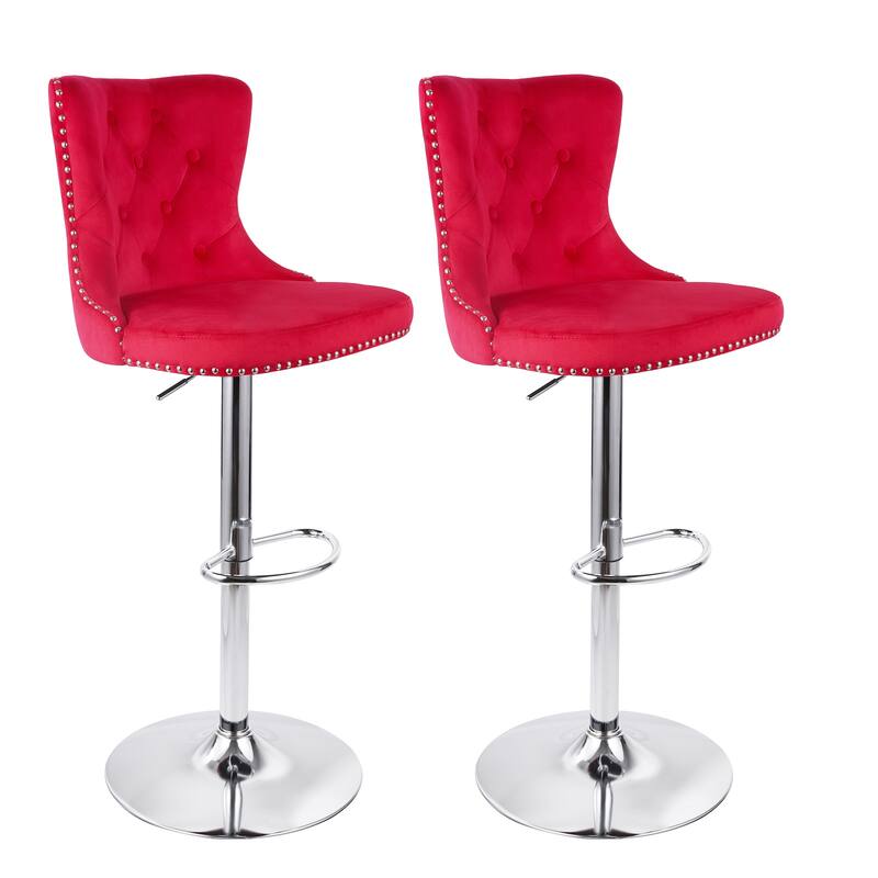 Velvet Swivel Bar Stools,Modern Bar Stools with High Back and Metal Footrest,Adjustable Swivel Barstools (Set of 2)
