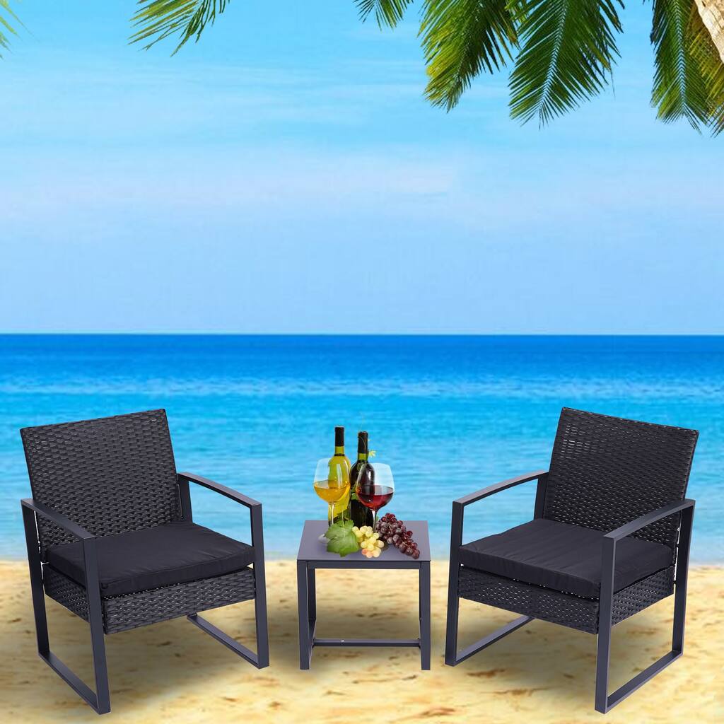 3 Pieces Outdoor Patio Wicker Conversation Sets with Coffee Table