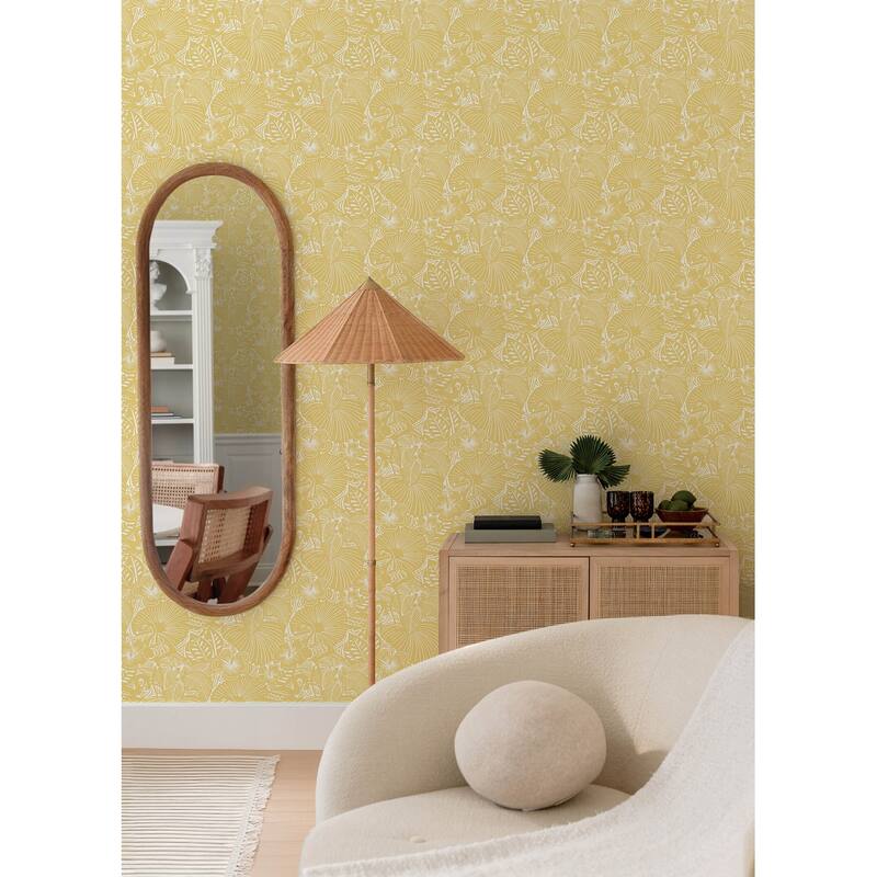 A-Street Prints Idalia Yellow Floral Flamingo Wallpaper