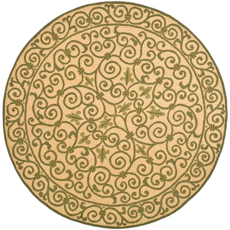 SAFAVIEH Hand-hooked Chelsea Joba Country Oriental Wool Rug - 5'6" Round - Yellow/Light Green - Runner/Round