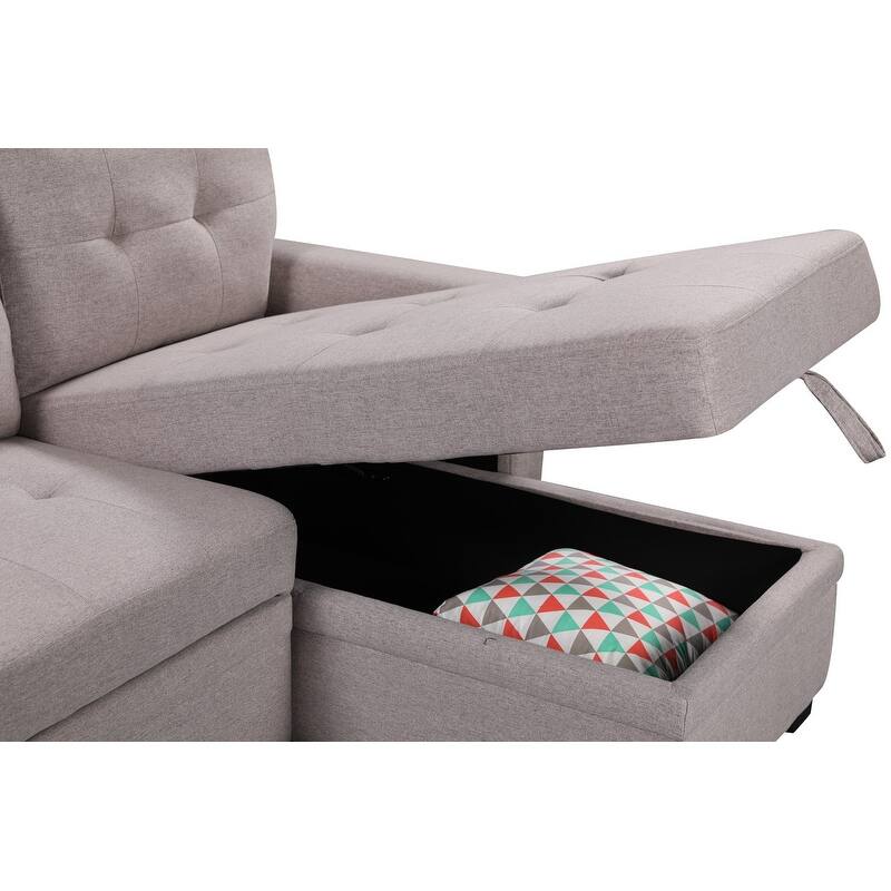 84" Light Gray Reversible Sleeper Sofa with Storage, USB Ports