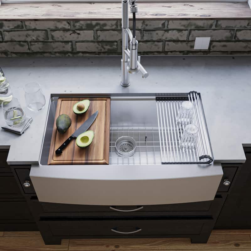 Karran 33" Undermount Large Single Bowl Stainless Steel Farmhouse Workstation Sink