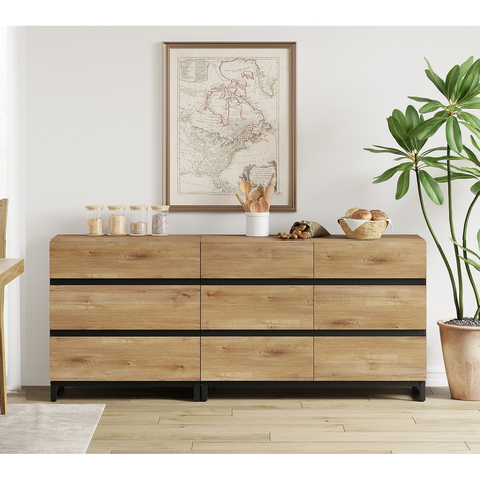 WAMPAT 3 in 1 Sideboard Buffet Cabinets with Glass Doors and 7 Drawers, Coffee Bar Cabinet Storage Cabinet for Kitchen