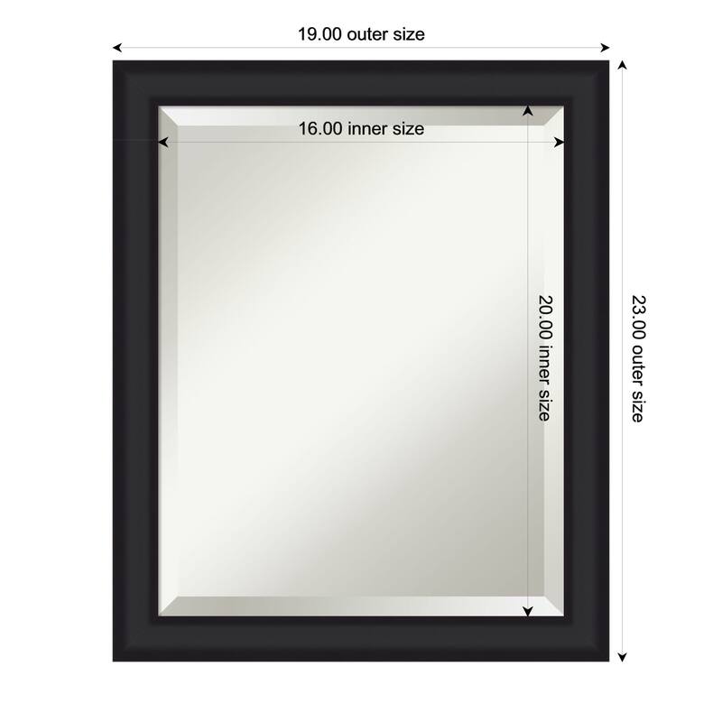 Oliver Narrow Beveled Wood Framed Bathroom Vanity Wall Mirror - 19 x 23 in - Oliver Black Narrow
