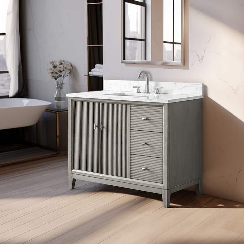 Vanity Art 42" Freestanding Bathroom Vanity with Engineered Marble Top and Sink