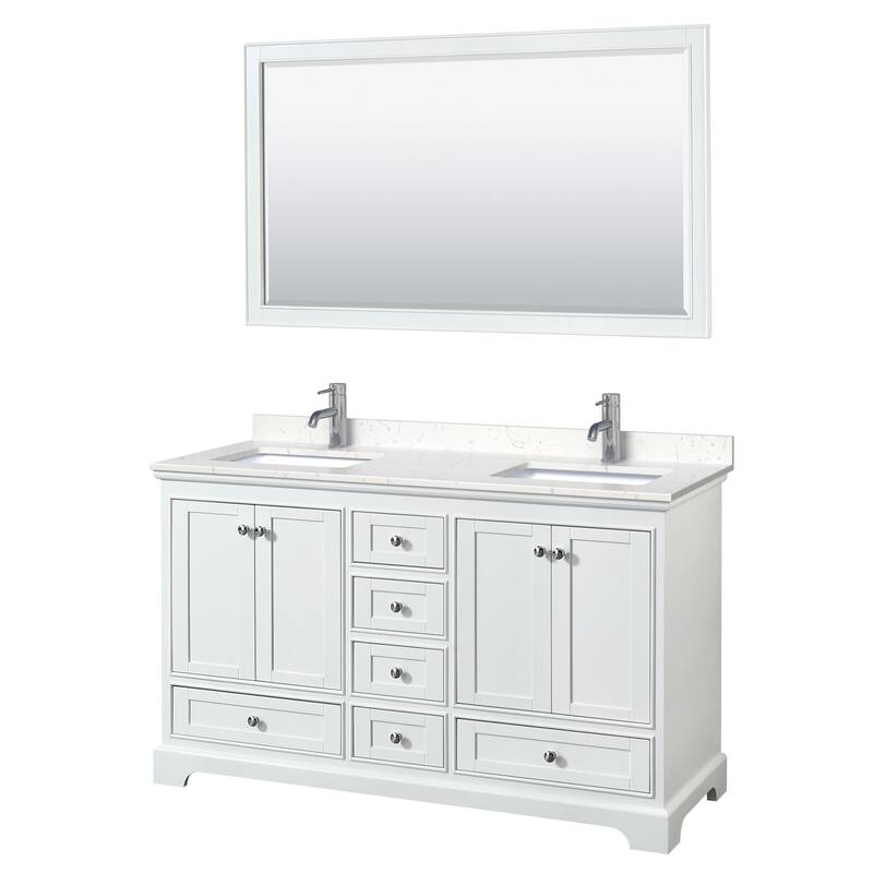 Wyndham Collection Deborah 60" Free Standing Double Basin Vanity Set - White / Carrara Cultured Marble Top / Polished