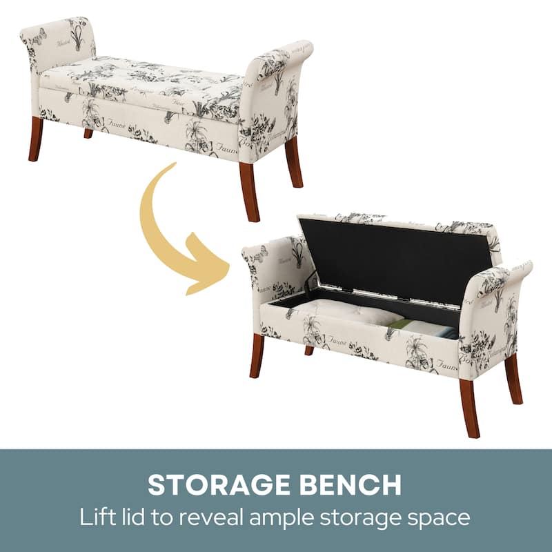 Storage Bench Ottoman - Rectangular Upholstered Seat with Hidden Storage for Blankets, Shoes, and Living Room Essentials