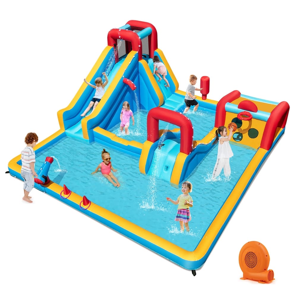 Costway Inflatable Water Park with Climbing Wall Boxing Post - Multi-Colored