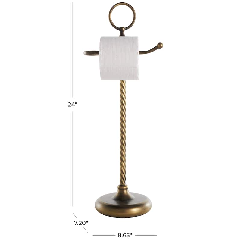 Metal Toilet Paper Holder with Twisted Stand and Ring Top - Brass - Roche River Decor - 7"W x 9"L x 24"H