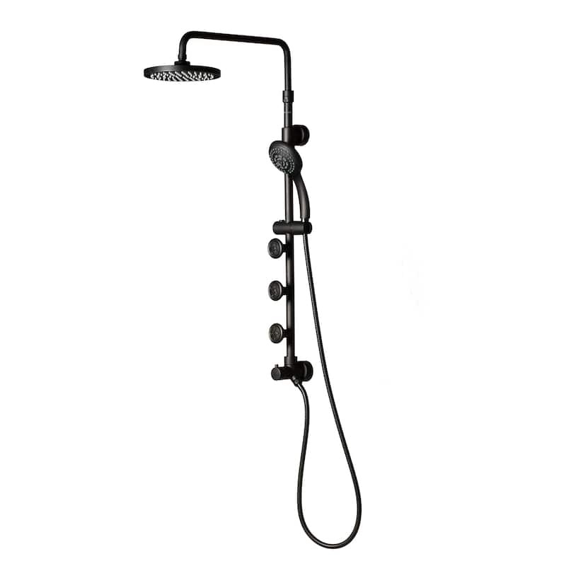 Lanikai 8-in Rain Showerhead Shower System with 3-Body Jets Multi-function Handshower and Pivoting Shower Arm Matte Black 1.8GPM