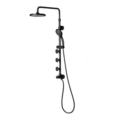 Lanikai 8-in Rain Showerhead Shower System with 3-Body Jets Multi-function Handshower and Pivoting Shower Arm Matte Black 1.8GPM