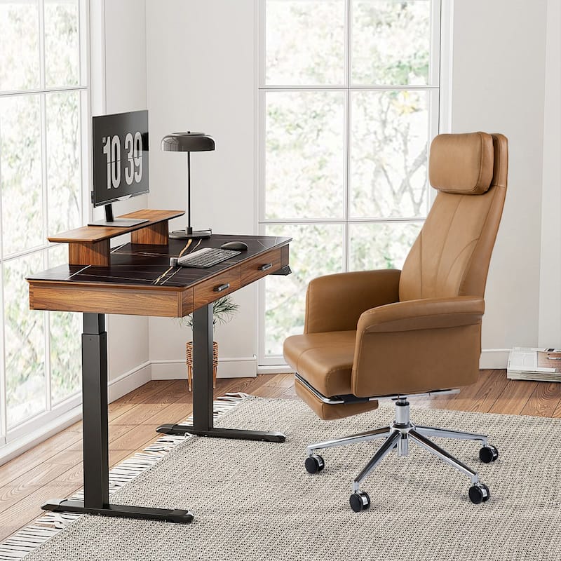 Glitzhome 49"H Modern Adjustable Swivel High Back Ergonomic Office Chair with Armrest and Extendable Footrest