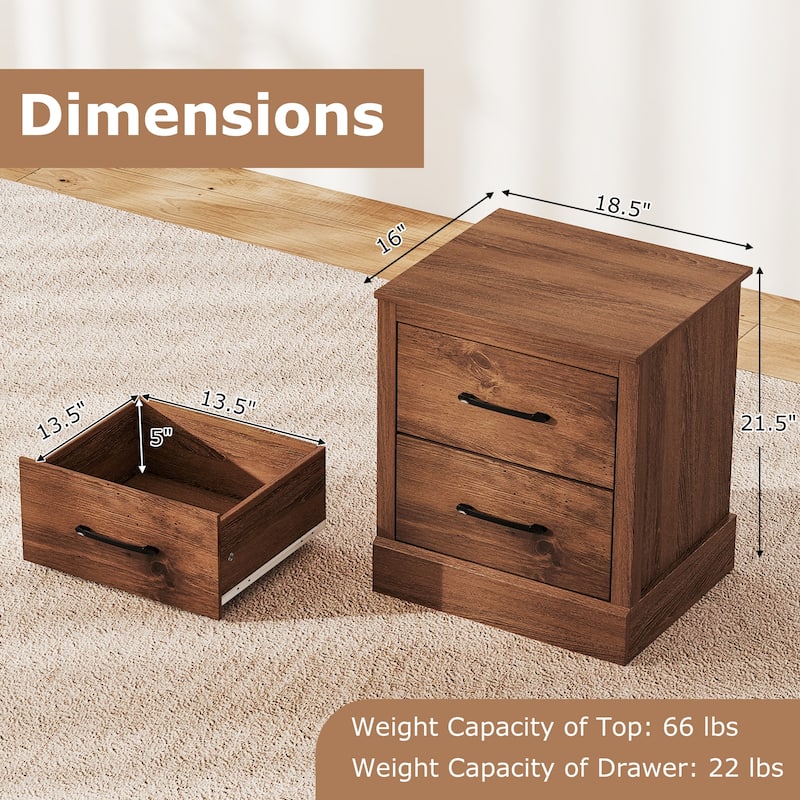 Gymax Set of 2 Drawer Nightstand Bedside Table Compact Sofa End Table