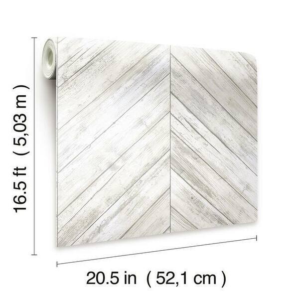 RoomMates Herringbone Wood Boards Peel and Stick Wallpaper White Bed