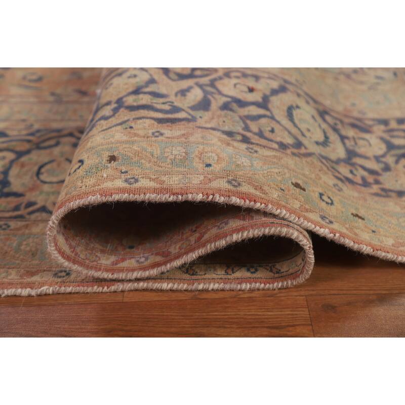 Distressed Kashan Persian Antique Area Rug Handmade Wool Carpet - 9'9" x 13'3"