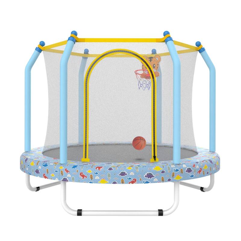 55-Inch Kids Indoor & Outdoor Toddler Trampoline with Basketball Hoop, Safety Net Included - 4.5FT