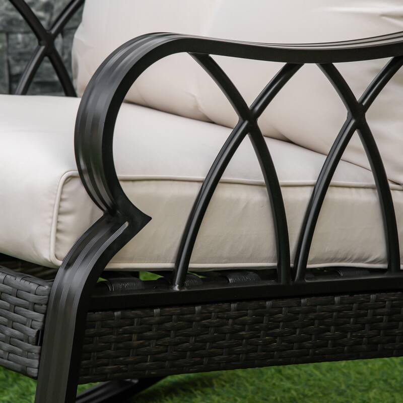 Outdoor Wicker Rocking Chair - Padded Cushions, Aluminum Frame and Armrests, Comfortable Porch Rocker with Armrests