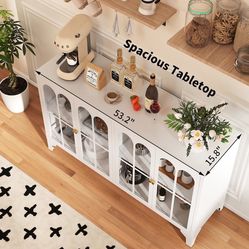 53.2"W Metal Sideboard Buffet Cabinet with Glass Doors