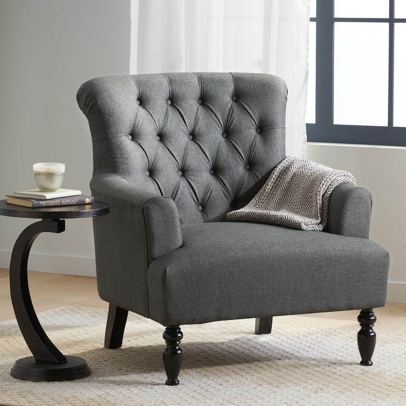 Modern 33.5" Upholstered Club Chair with Wood Legs and Button Tufted Cushions