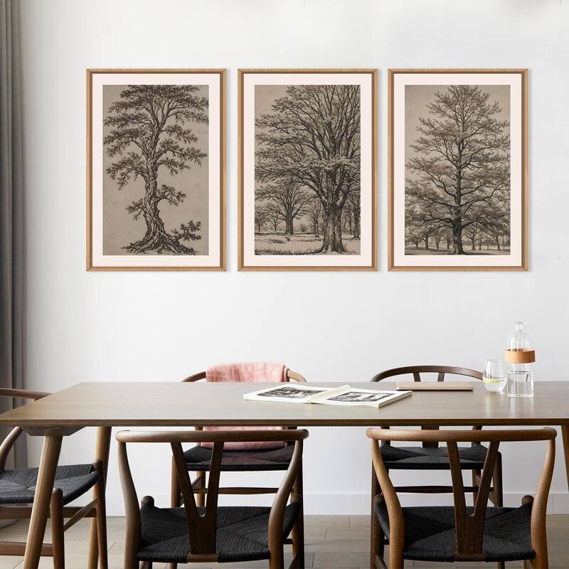 Neutral Tree Sketch Framed Canvas Wall Art Set