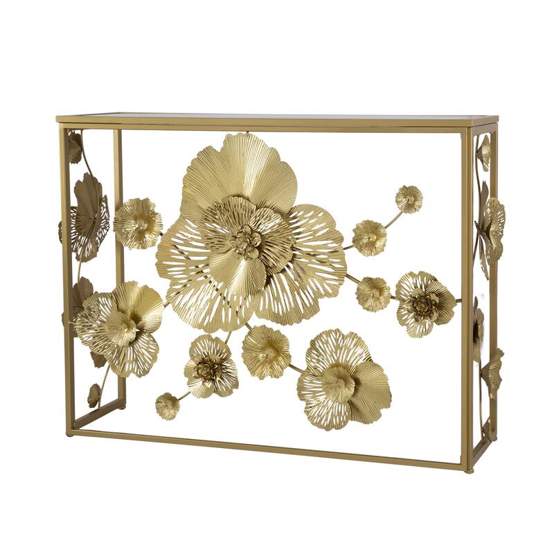 39.5" x 12" x 30.5" Gold Console Table with Mirrored Glass Top, Modern Entryway Table