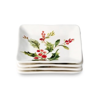 Certifed International Holly And Vines Set of 4 Canape/Luncheon/Appetizer Plates 6" Assorted Designs - 6 L x 6 W x 1 H