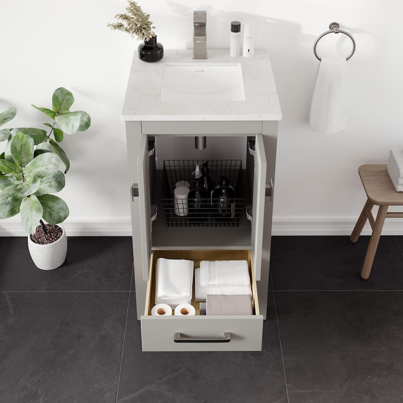 Eviva London 20"W x 18"D Gray Bathroom Vanity with Carrara Quartz Top