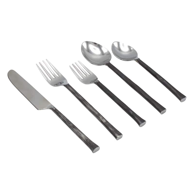 Elyon Lavista Reflective Black 20 Piece Flatware Set Indian Artisan-Made Set Hand-Forged Stainless Steel Service for 4