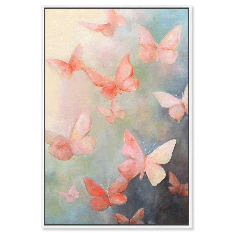Art Remedy Peaceful Butterflies Framed Butterfly 1 Piece Canvas Wall Art - 17 x 25 - White